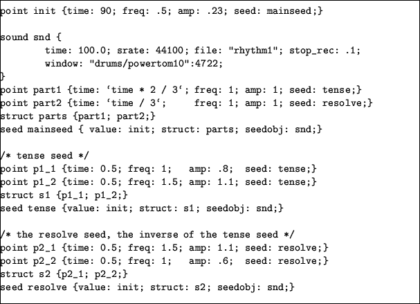 \begin{table}\frame{\begin{minipage}{6in}
{\singlespace \verbatiminput{audio/rhythm1/rh1.sc}}
\end{minipage}}
\end{table}